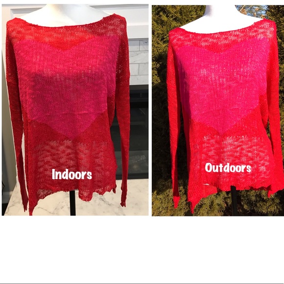 $ FIRM🌷Red & Pink Heart Open Knit Sweater - Picture 8 of 8